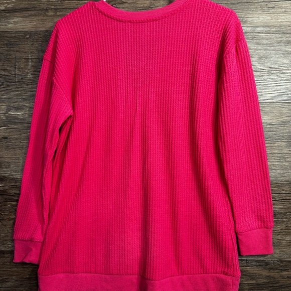 LOFT Pink Ribbed Textured Blouse with Long Sleeves - Picture 7 of 8